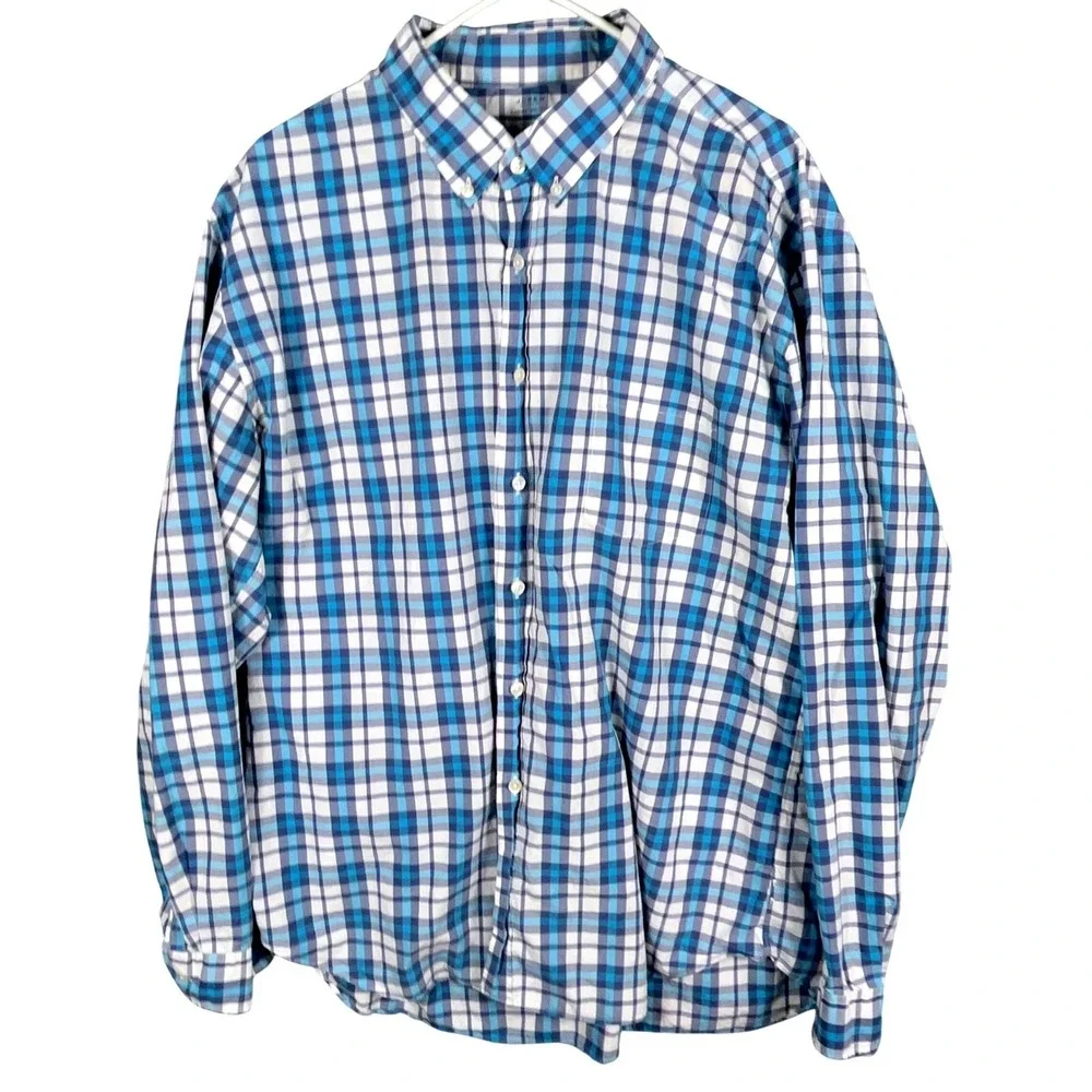 J Crew Mens XX Large Lightweight Plaid Button Down Shirt Long Sleeve 100% Cotton